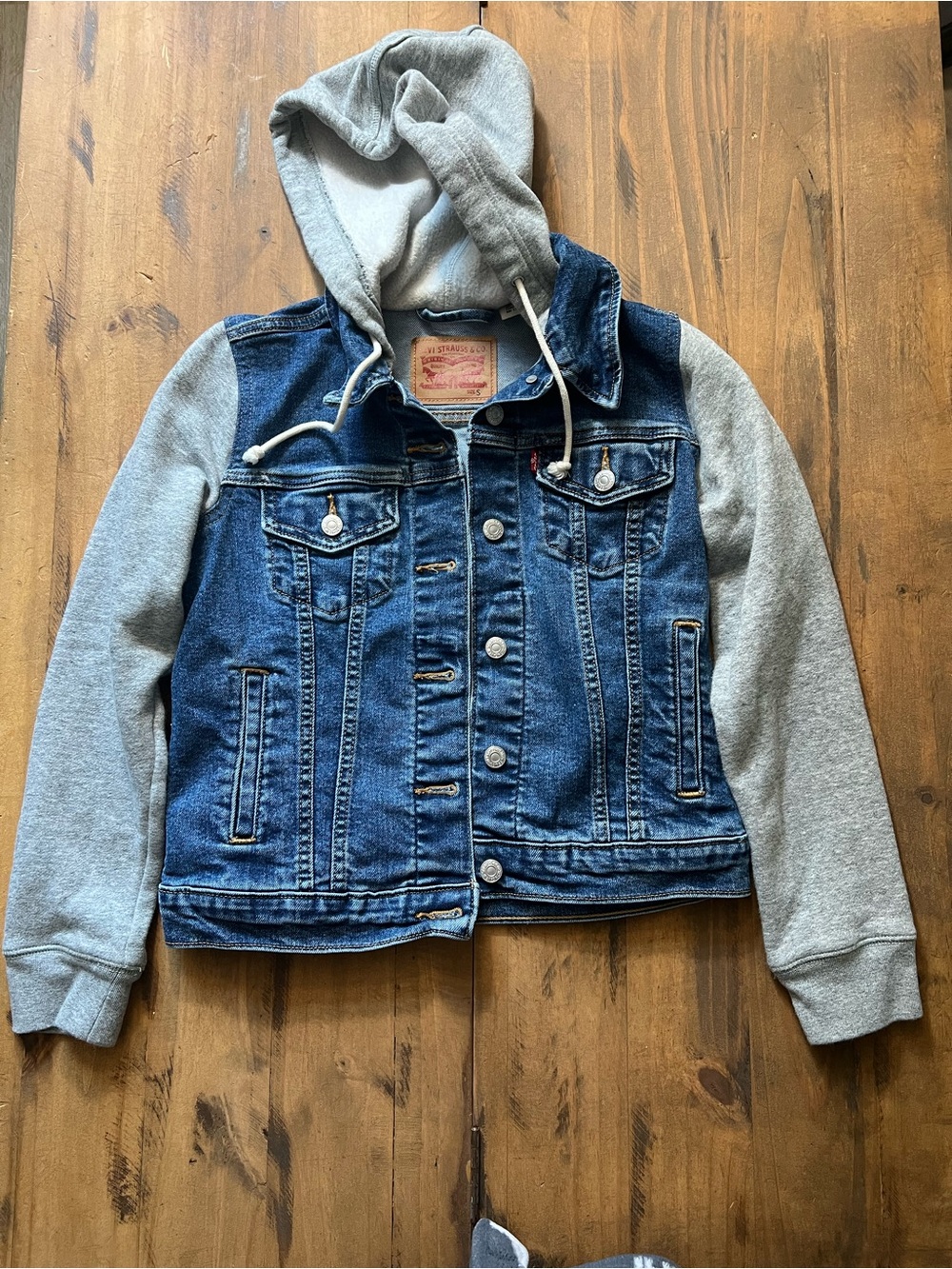 Levi's Blue Denim Jacket with Gray Hooded Sleeves